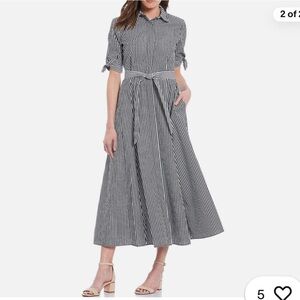 Calvin Klein Navy Gingham Midi Dress